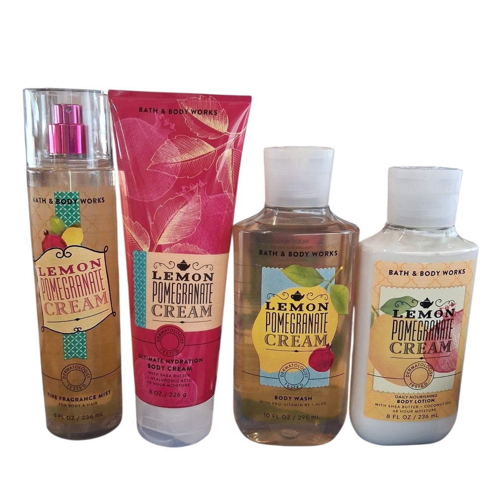 RARE Bath & Body Works Womens Lemon Pomegranate 4pcs Full Size Bundle Wash Mist+